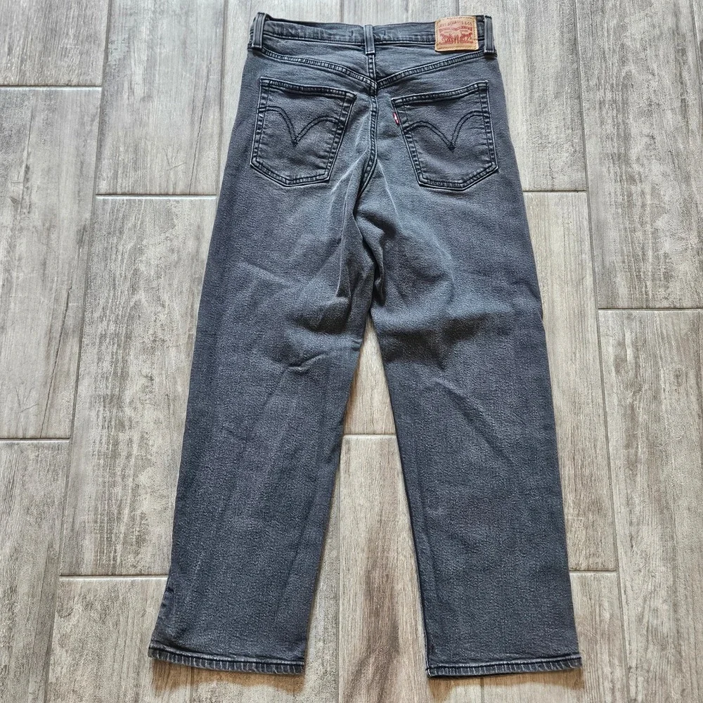 Levi's Ribcage Straight Ankle Jeans Womens 30 Grey High Rise Button Fly‎ Stretch